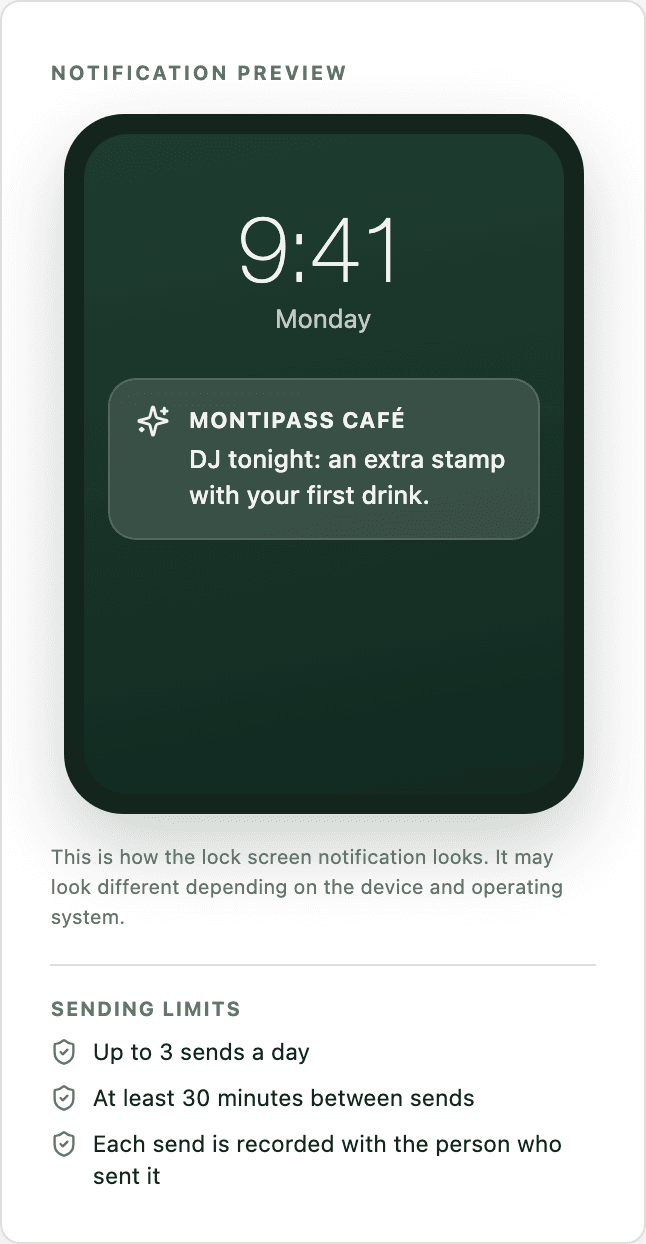 Lock screen notification preview in the panel: an announcement for a live set this Friday