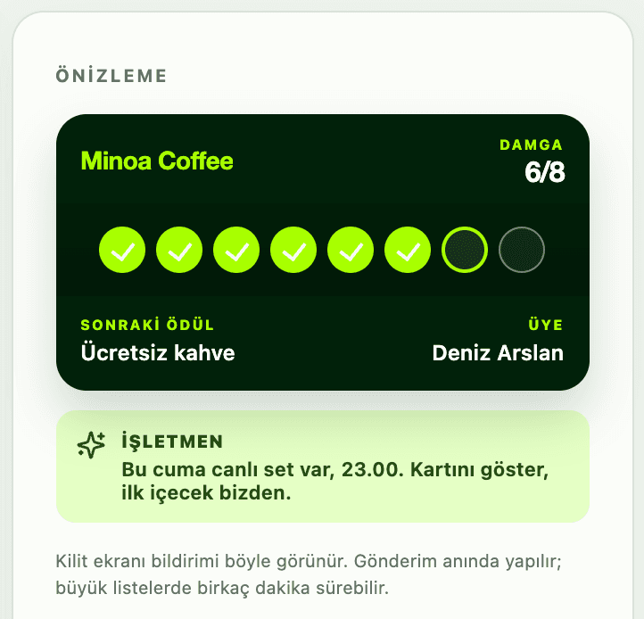 Panelde kilit ekranı bildirimi önizlemesi: bu cuma canlı set duyurusu