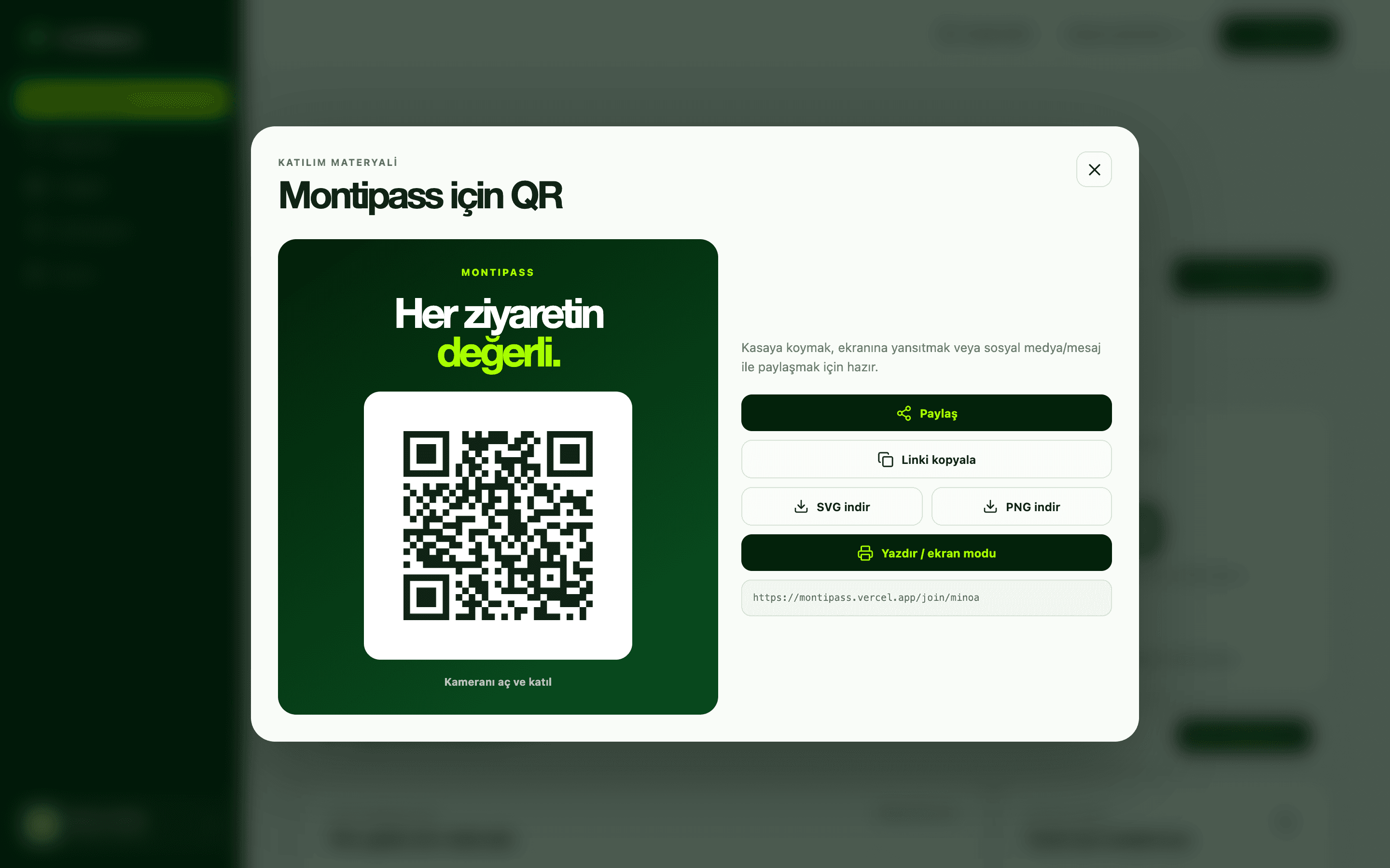 Panelde katılım QR materyali: kasaya konacak ya da paylaşılacak QR afişi